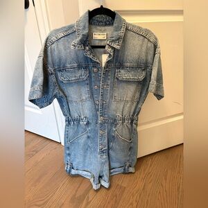 We The Free Light Blue Short-Sleeve Denim Jumpsuit Romper